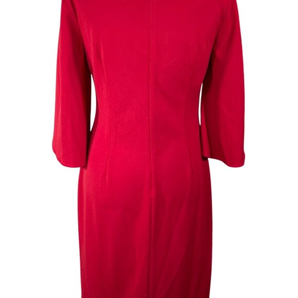DKNY Open Sleeve Ruched Sheath Dress Size 8 Red Holiday - Picture 4 of 8